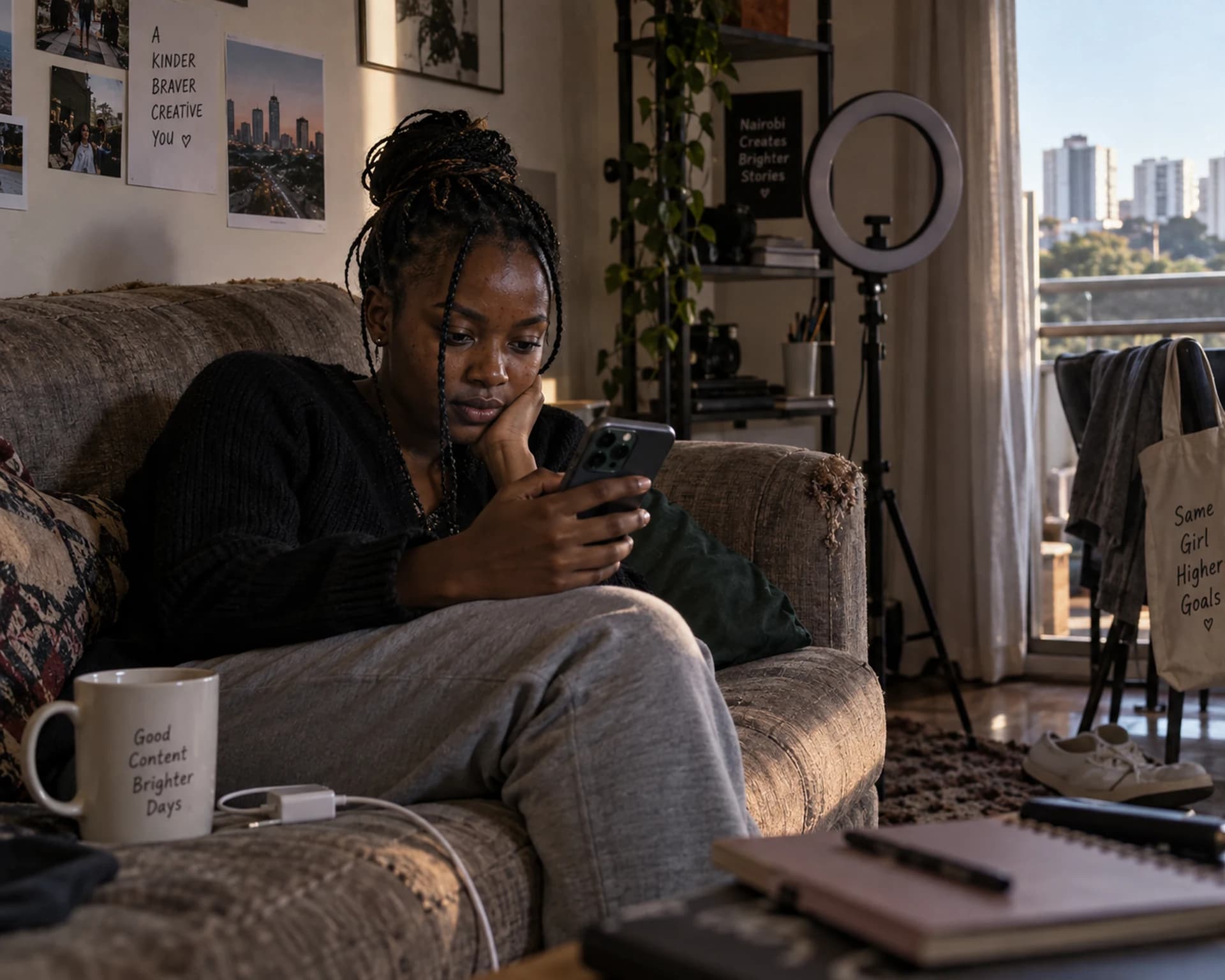 Creator reviewing performance on a phone